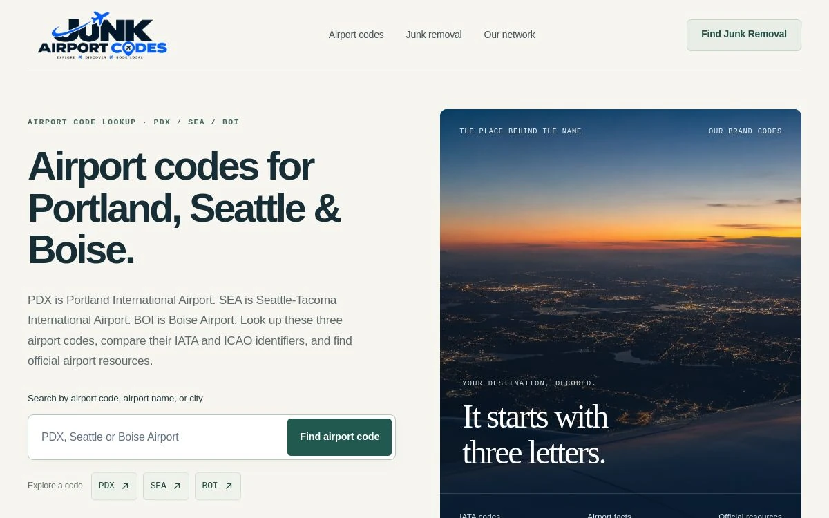 Junk Airport Codes website homepage